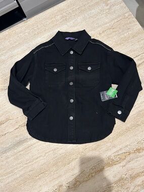 NEW 🆕 Jeans Black Stud-Trim Relaxed Fit Snap on Jacket size S / 6 yrs